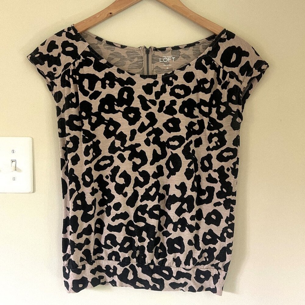 LOFT Animal Print Tee, Tan/Black, Size XS